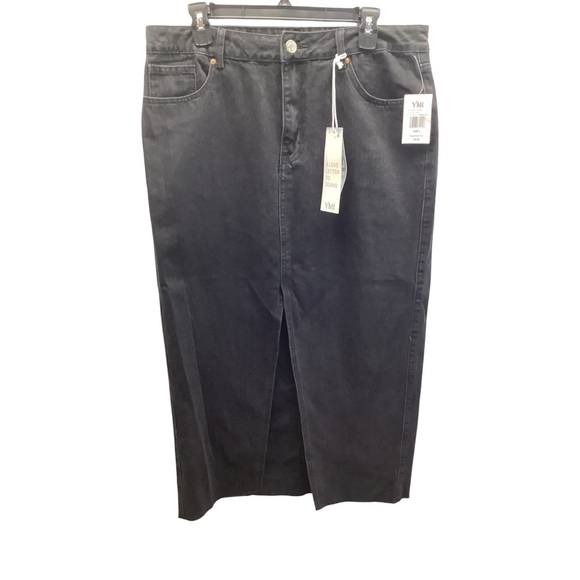 YMI Size 13 Classic Long Black Denim With Front Slit. New With Tags. - Picture 1 of 7